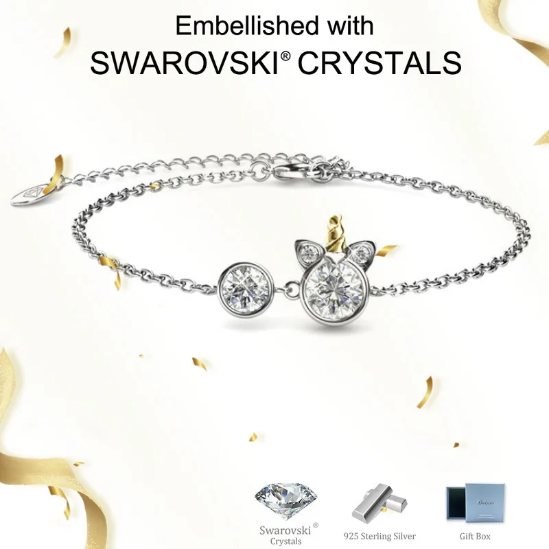 

Daisini 925 Sterling Silver Lovely Unicorn Charm Bracelet Embellished with Premium Grade Swarovski Crystal Jewelry for Women