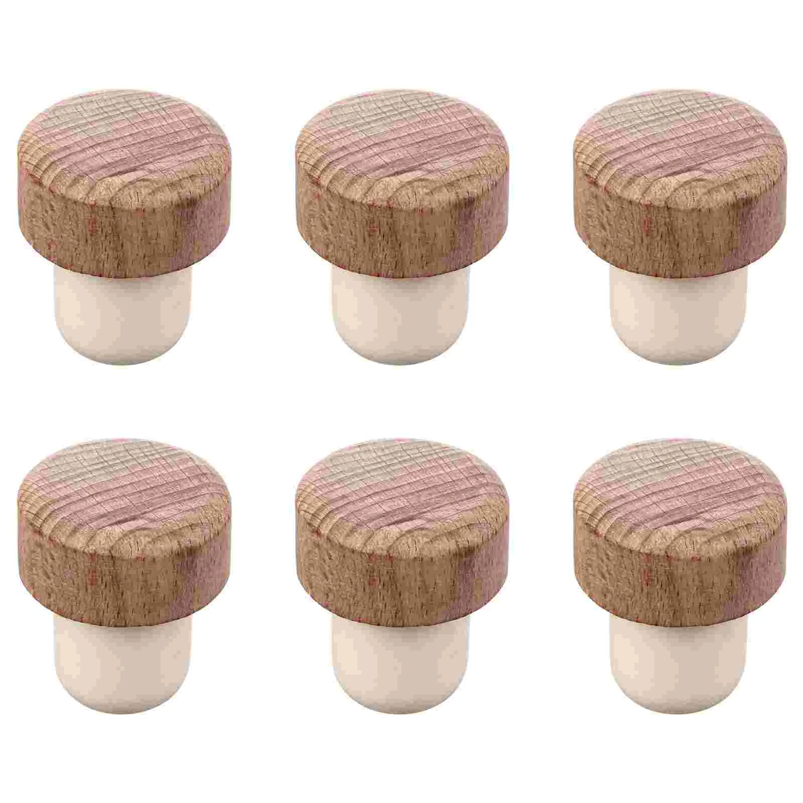 6 Pcs Opener Cork Vacuum Stopper Bottle Pourer Beige Wood Wooden Sealing