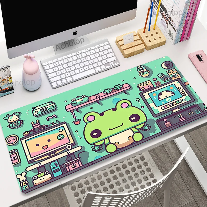 Kawaii Frogs Desk Mat 900x400 Soft Speed Mousepad Gamer Green Plant XXL Cute Deskmat Large xxl lo fi Gaming Mouse Pad Anime Mats