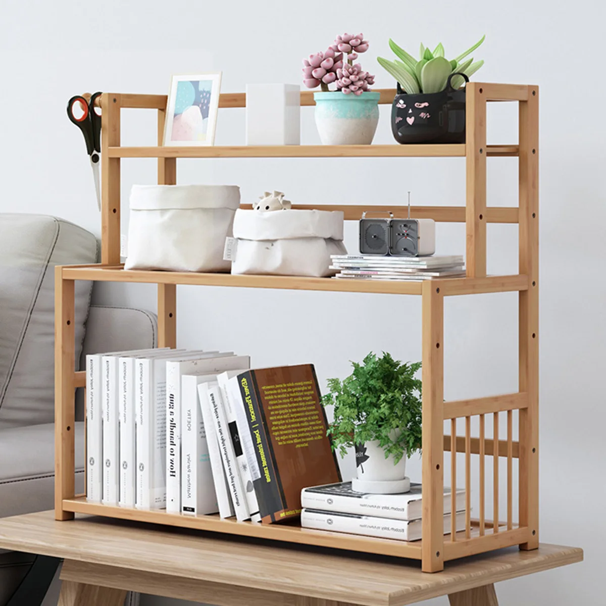 

3-Layer Display Shelf Wooden Desktop Storage Rack Simple Tabletop Stand Storage Organizer For Home Decorative Office Bedroom