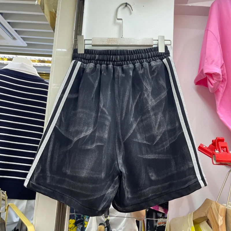 Summer Trendy Brand Fashionable and Old Washed Color Matching Multi-pocket Elastic Waist Loose Casual Shorts Women