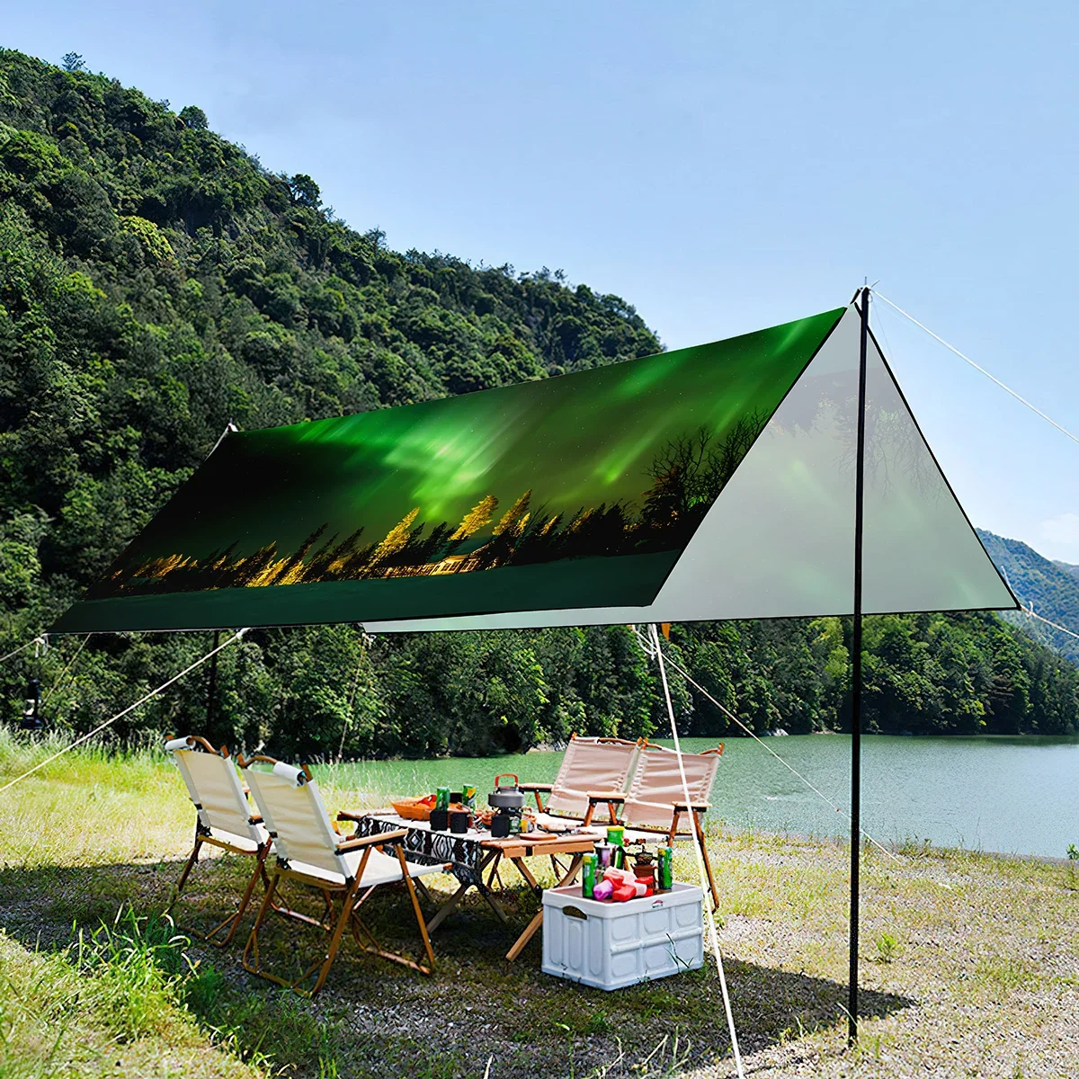 

Waterproof Sun Shade Canopy,Green Aurora Foldable Portable Lightweight UV Resistant Tent For Seaside,Picnic,Park,Travel,Lawn