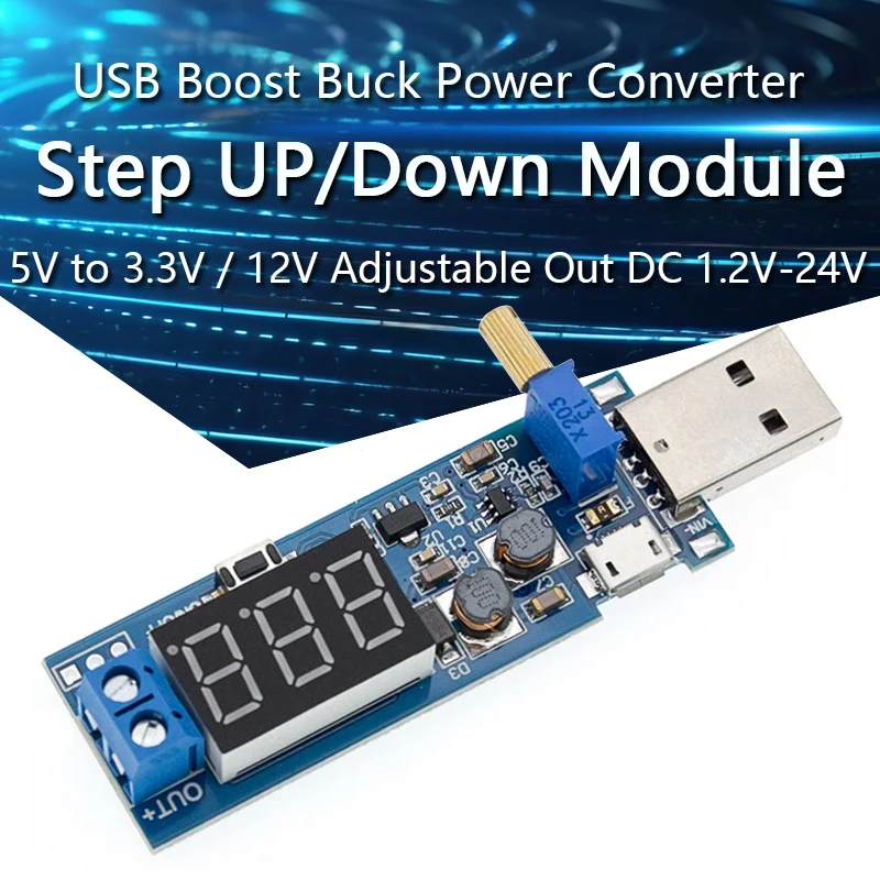 Boost Buck Converter USB Step UP / Down Power Supply Module DC-DC 5V to 3.3V / 12V Adjustable Out DC 1.2V-24V