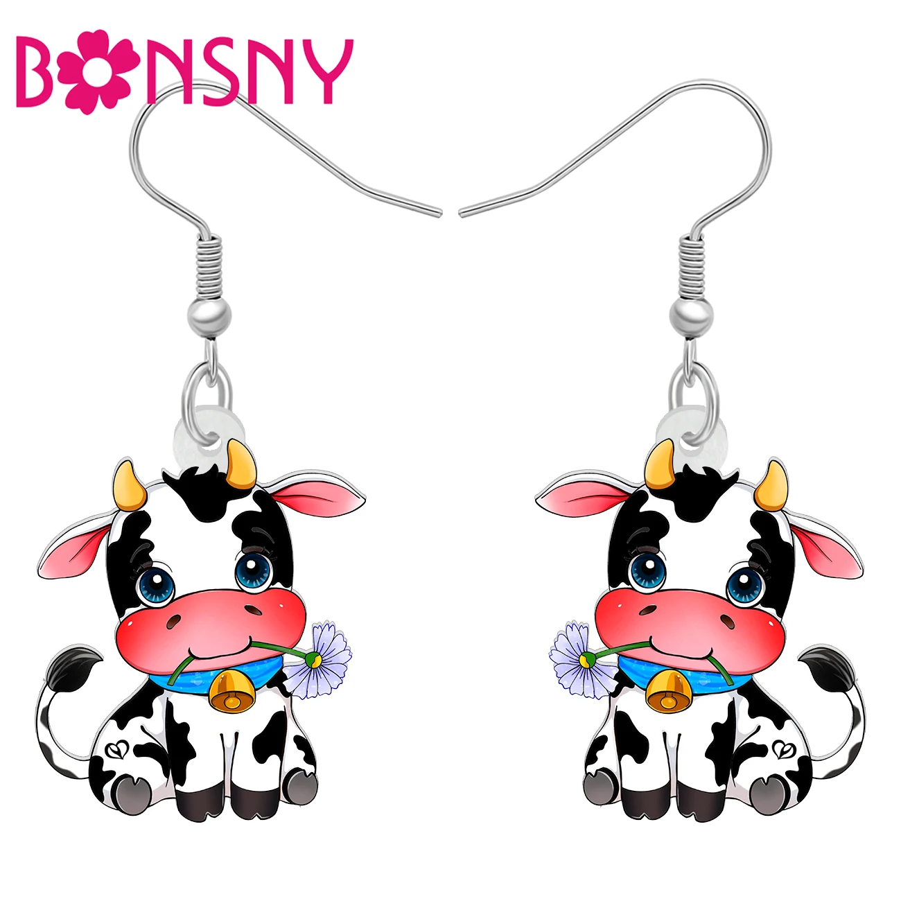 BONSNY Acrylic Cute Milk Cow Drop Dangle Earrings Farm Jewelry Charm Gifts Accessories For Women Kid