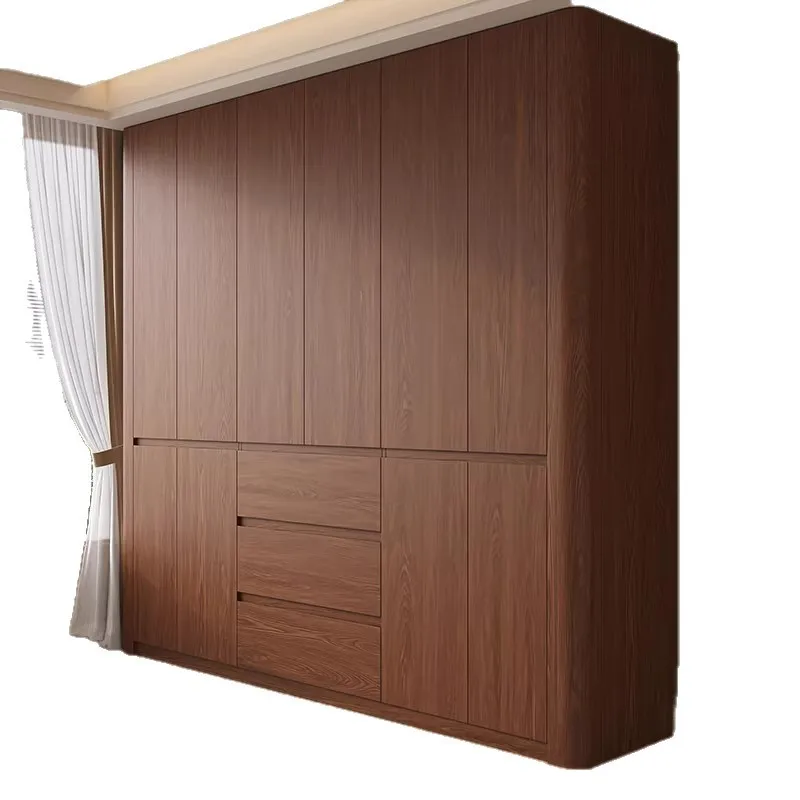 Oak segmented free-handle arc clothes household bedroom solid wood wardrobe
