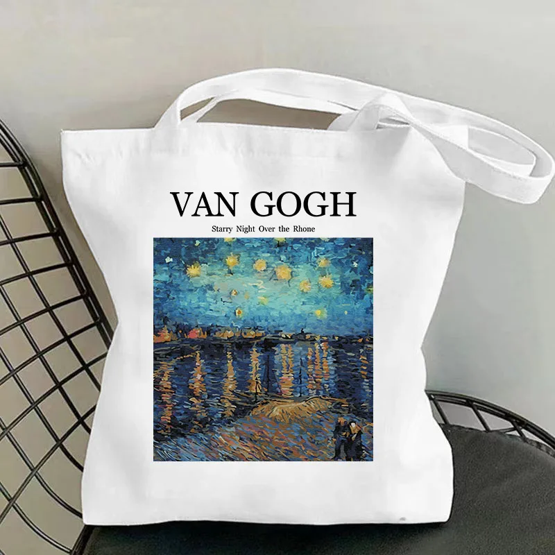 Van Gogh Starry Night Over the Rhone Shoulder Canvas Bag High Capacity Tote Bag For Girls Reusable Shopping Handbags