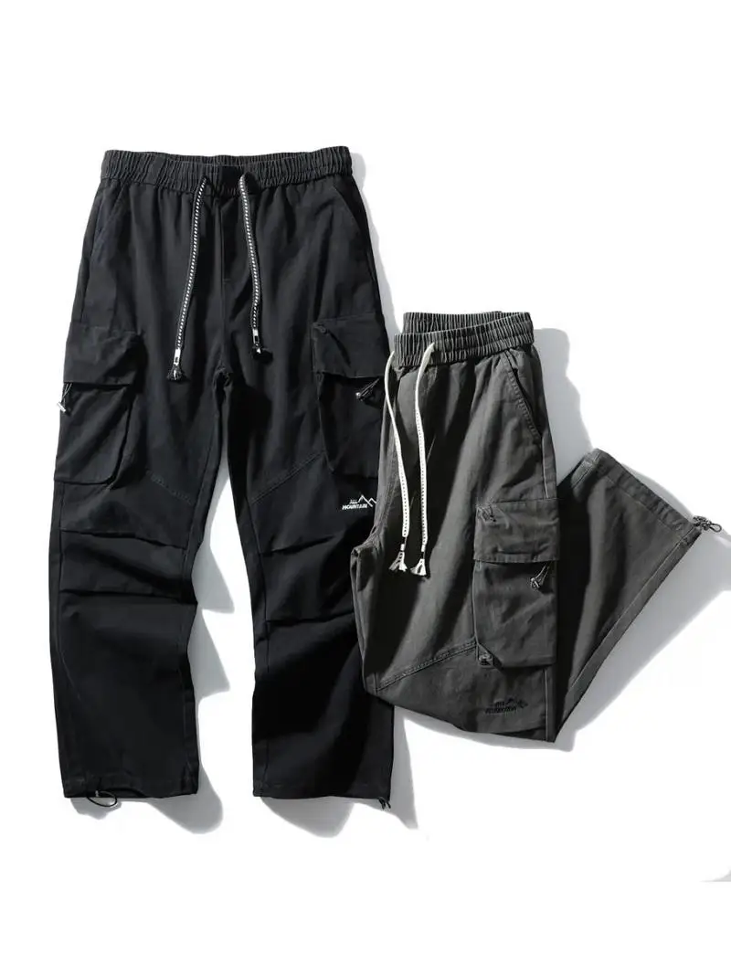 

Новые мужские рабочие брюки из чистого хлопка с вышивкой, прямого кроя, свободные, с эластичным поясом, осенние, повседневные