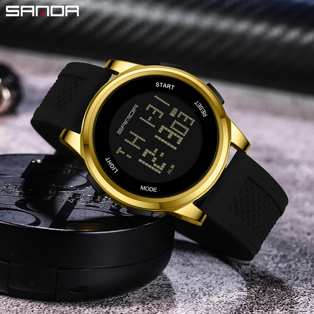 SANDA Top Brand 9067 Luxury Men's Electronic Watch Military Multi functional Sports Waterproof LED Timer Watch Alarm Clock