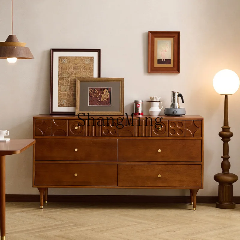 

ZYY medieval boxwood all solid wood retro six-chest cabinet living room bedroom bedside storage locker