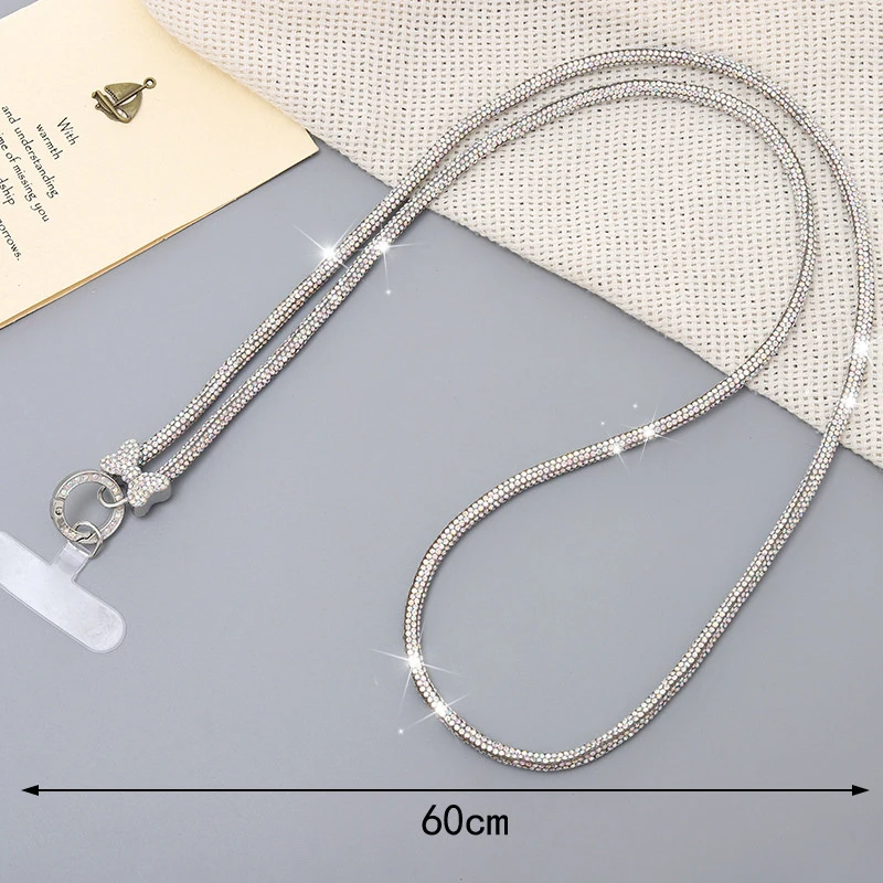 Long And Short Style Rhinestone Mobile Phone Lanyard 60cm Crossbody Rope Full Diamond Pendant Long Neck Phone Strap Anti Loss