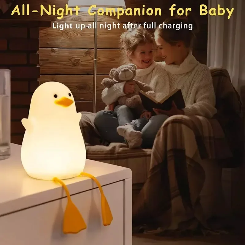 Pato creativo y divertido de silicona, luz nocturna pequeña, decoración de escritorio, luz de ambiente, carga USB, luz de dormitorio para niños