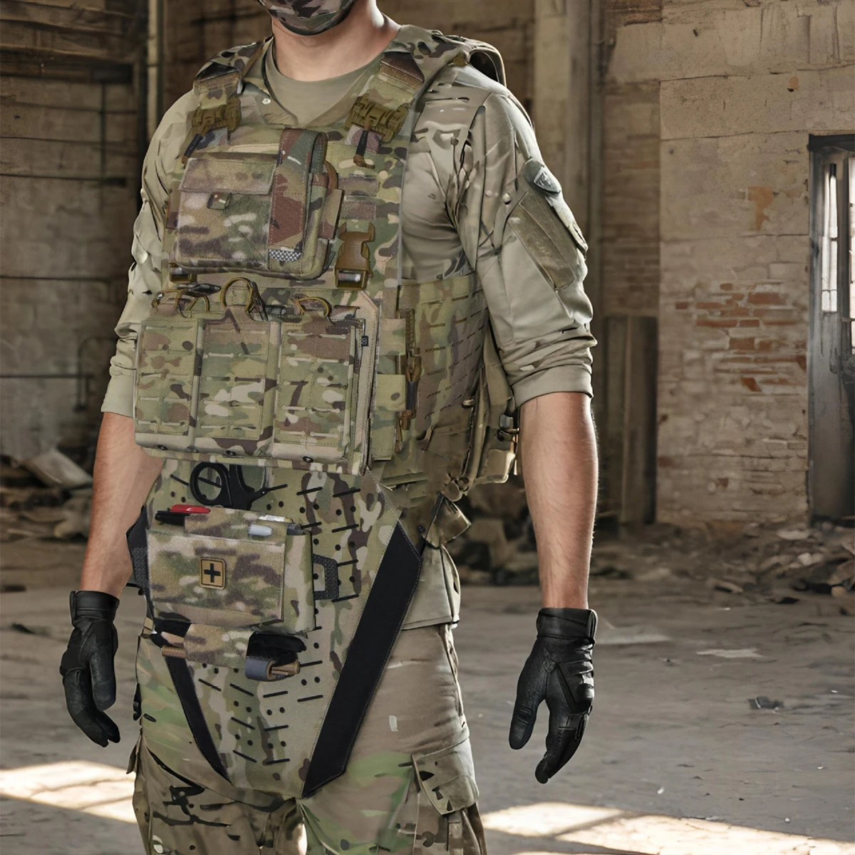 Tactical Crotch Protector Laser Cutting Molle Body Armor Bag Portable Military Vest Expansion Panel for Airsoft Shooting CosPlay