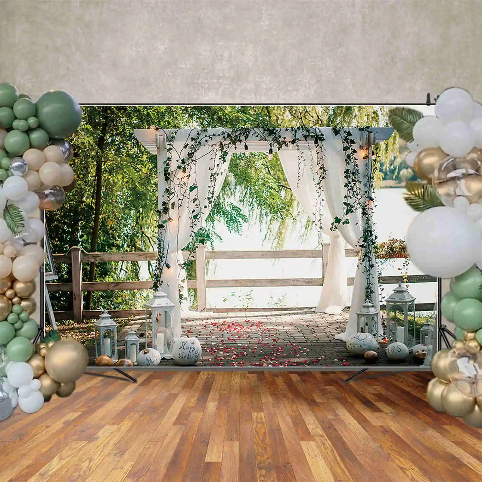 Flowers Wedding Doors Scenery Photography Backgrounds Bridal Party Portrait Photographic Backdrops For Home Decor Photo Studio