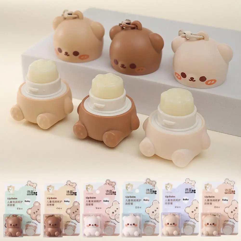 Cute Little Bear Lip Balm For Kids Moisturizing Anti-dry Anti Crack Mini Lip Balm Lipstick With Keychain Decorations Lip Ca G5C6