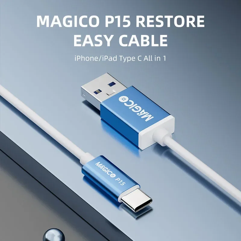 Magico P15 kabel mudah pemulihan, untuk iPhone 15 iPad pemulihan pengisian daya dan transmisi Data masuk Mode pemulihan tanpa kunci Manual