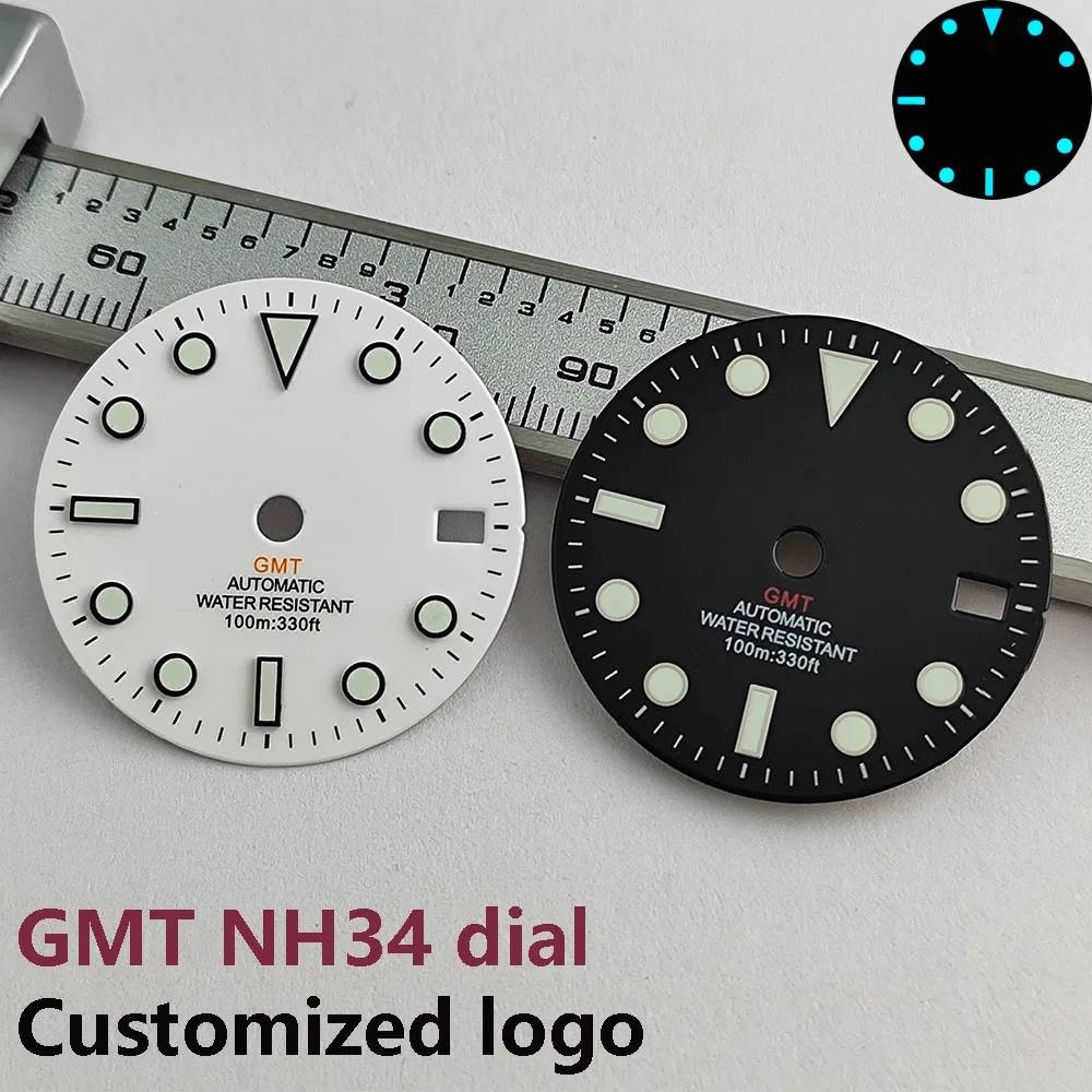 NH34 dial 28.5mm GMT dial  white black scale orange red GMT suitable for NH34 automatic mechanical movement BGW9 lume