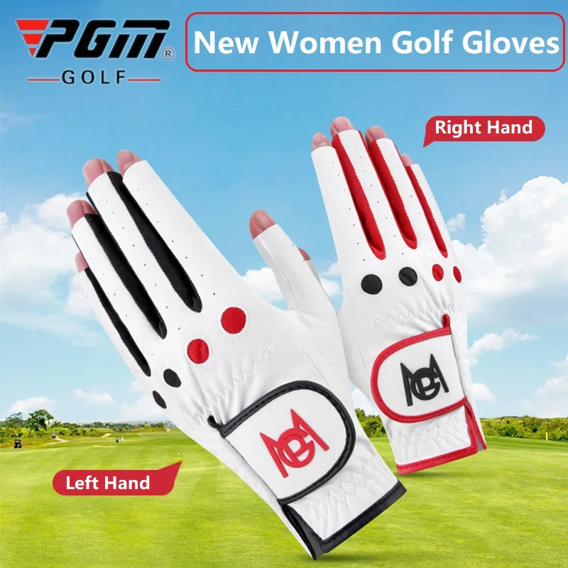 

Pgm Golf Gloves Women Left Right Hand Fingerless Gloves Breathable Palm Ladies Mittens Anti-Slip Sport Training Aids Patchwork