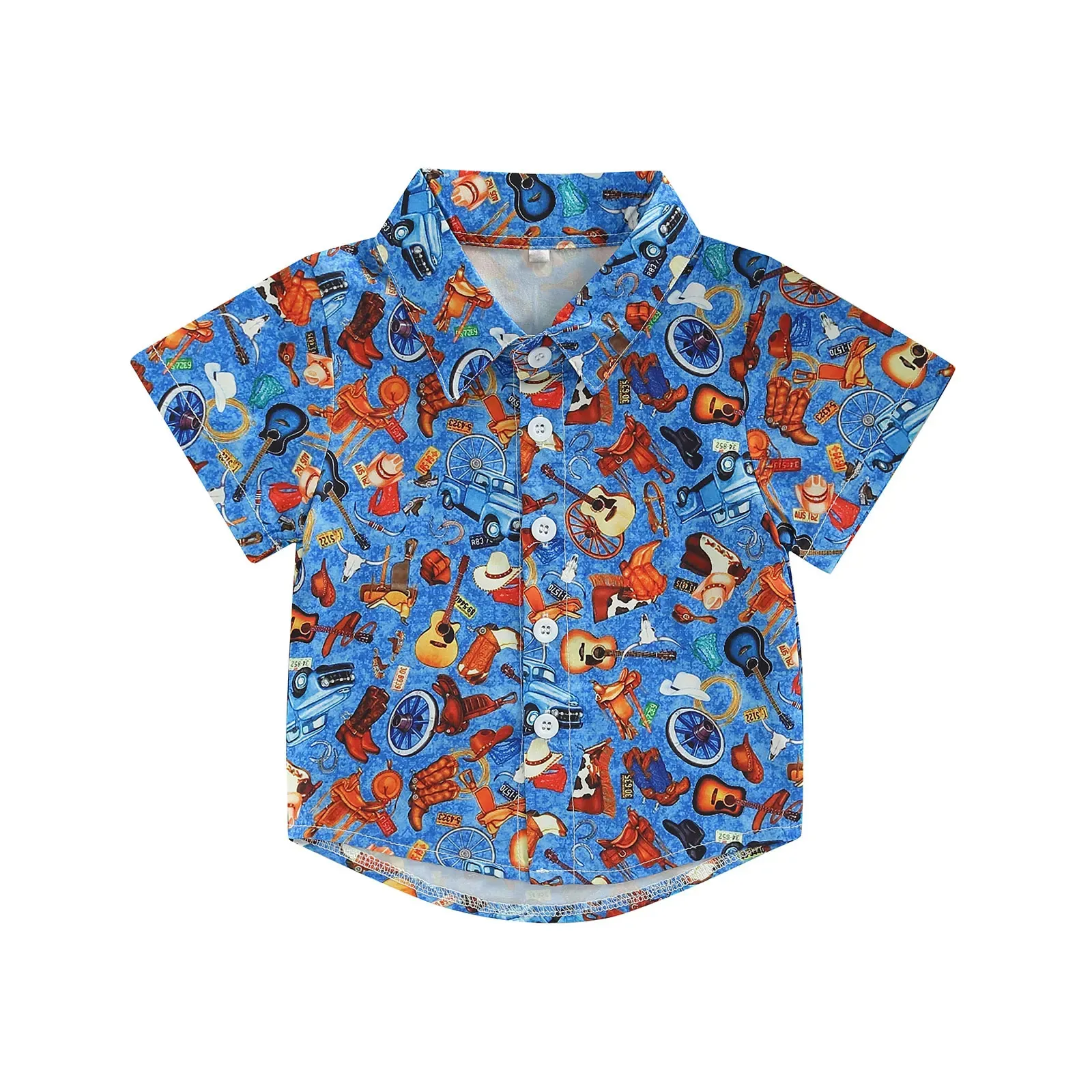 Children Clothes Girls Boys Shirt Short Sleeve Cartoon Collar Shirts Bull Print Street Party Casual Loose Summer Tops