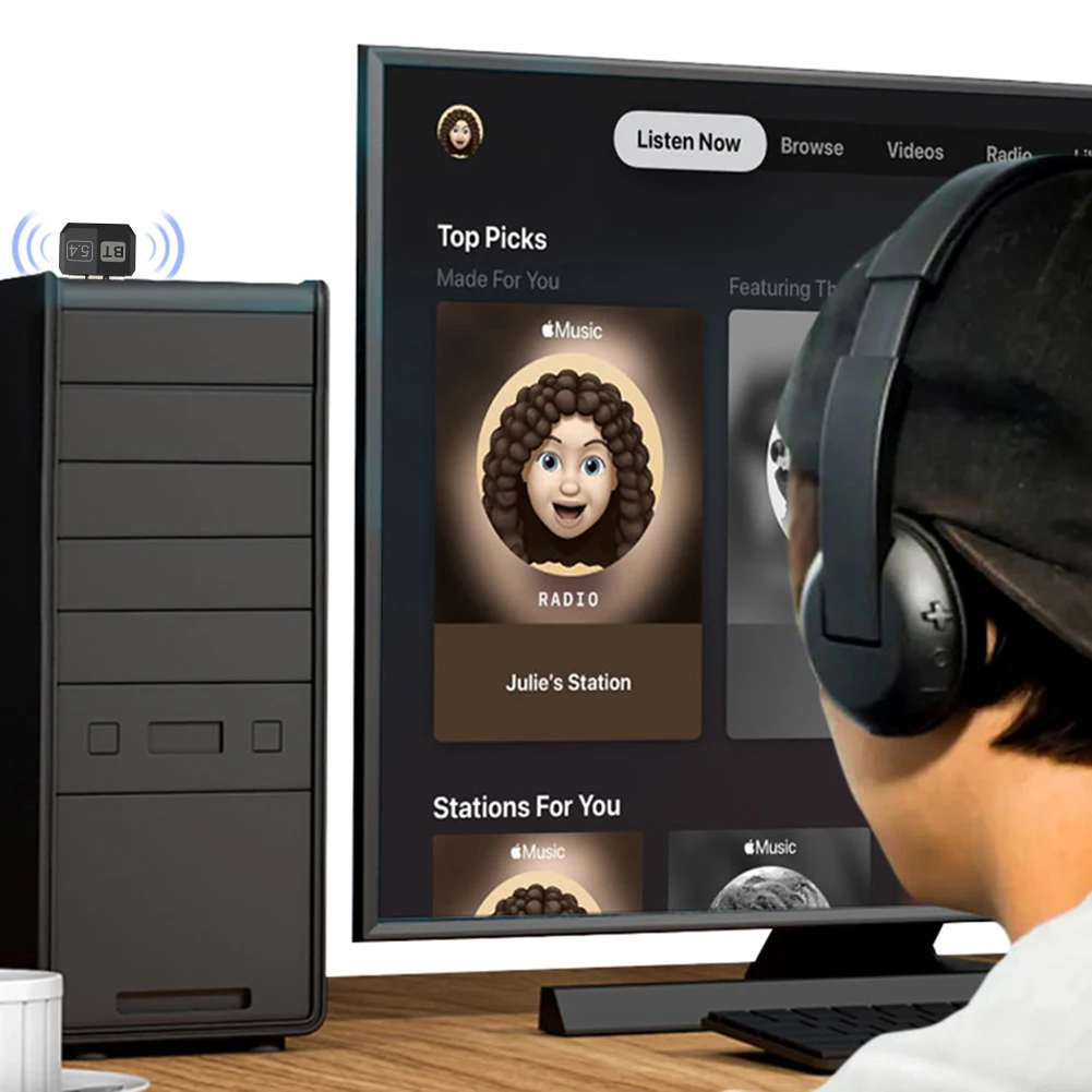 USB Bluetooth-Compatible 5.3 Adapter Bluetooth-Compatible Audio Adapter Driver-Free for PC Speaker Wireless Mouse Keyboard