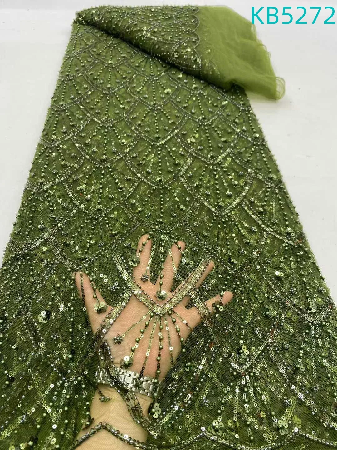 

2025 High Quality Embroidered African Sequins Groom Lace Fabric French Mesh Tulle Beads Lace Fabrics For Nigerian Wedding KB5272