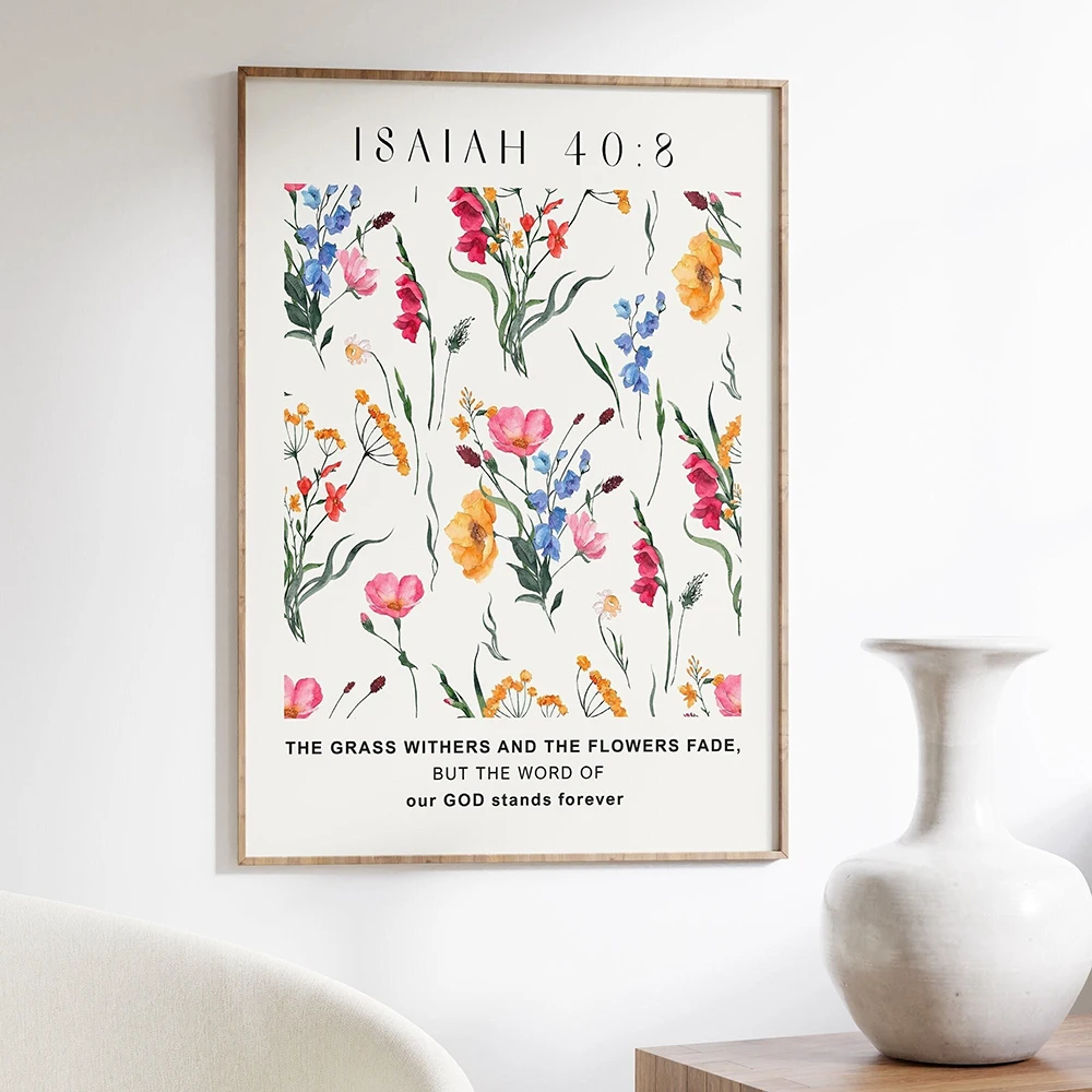 Isaiah 40 Floral Pattern Bible Verse Wall Art Poster Large Scripture Floral Print Canvas Painting Gift Modern Room Home Decor