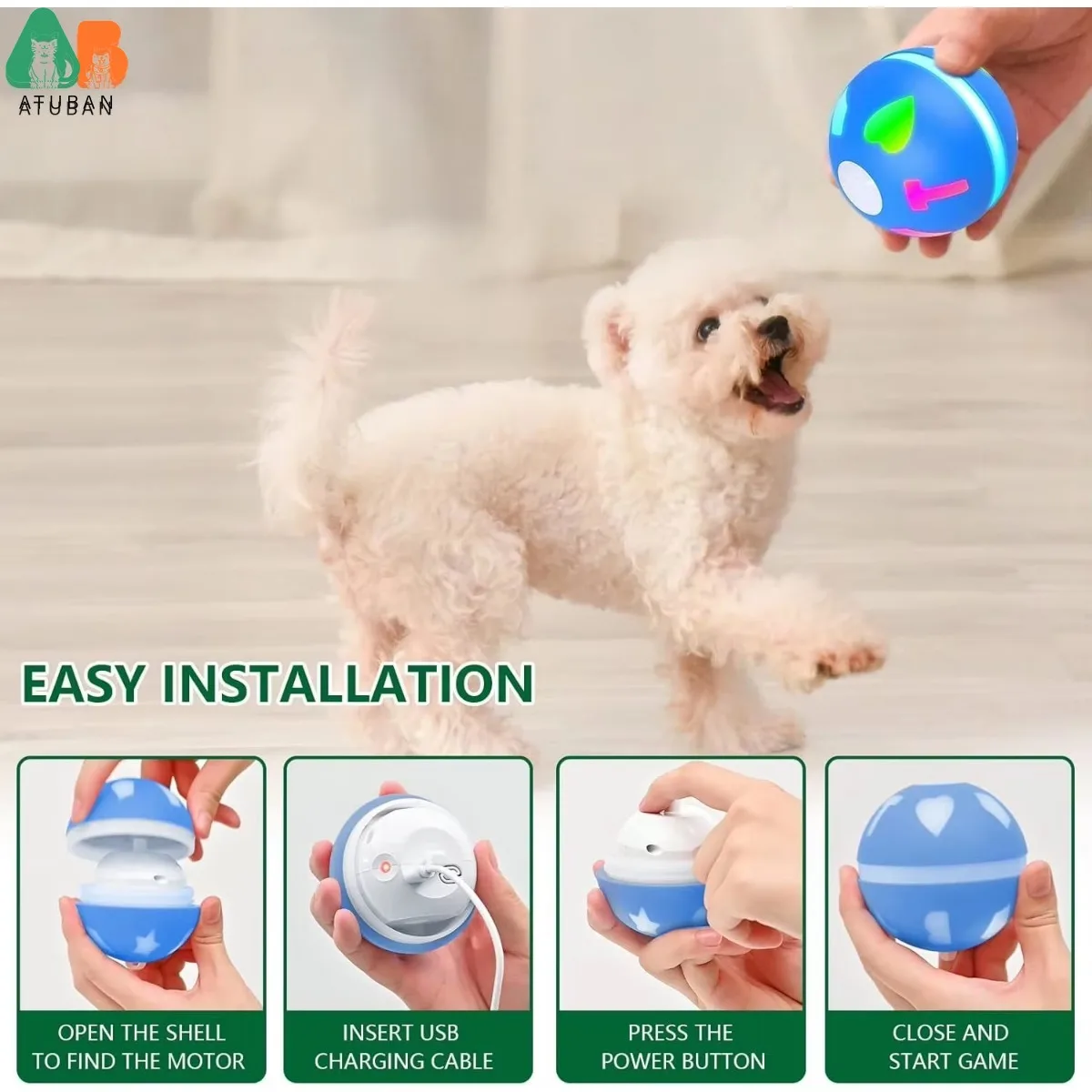 ATUBAN Interactive Dog Toys Ball-Fun Moving Dog Toys to Keep Them Busy Smart Automatic Active Rolling Ball for Dogs for Boredom