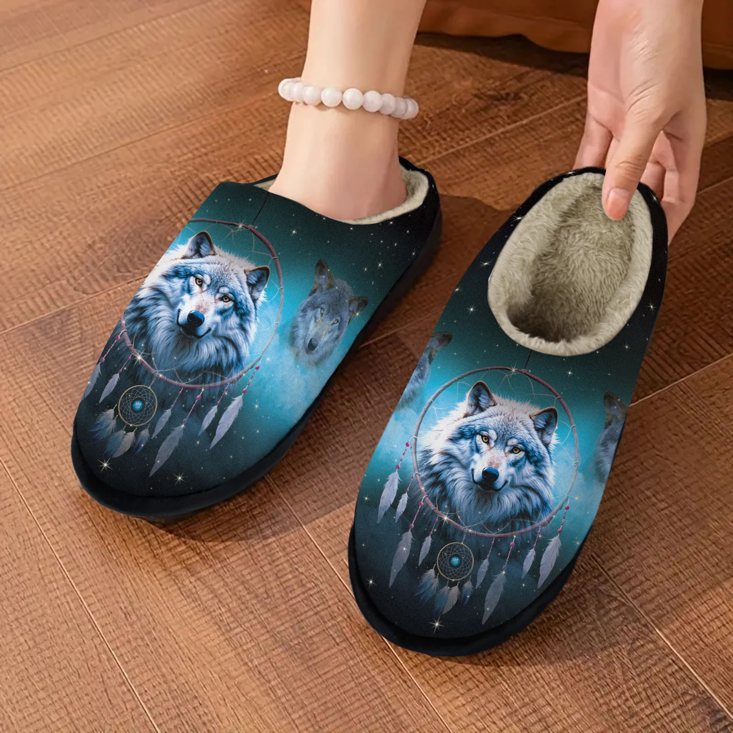 The Wolf House Slippers,Soft Memory Foam Womens Slippers Indoor/Outdoor,Comfy Fuzzy Slippers for Woman,Rubber Non-Slip Sole