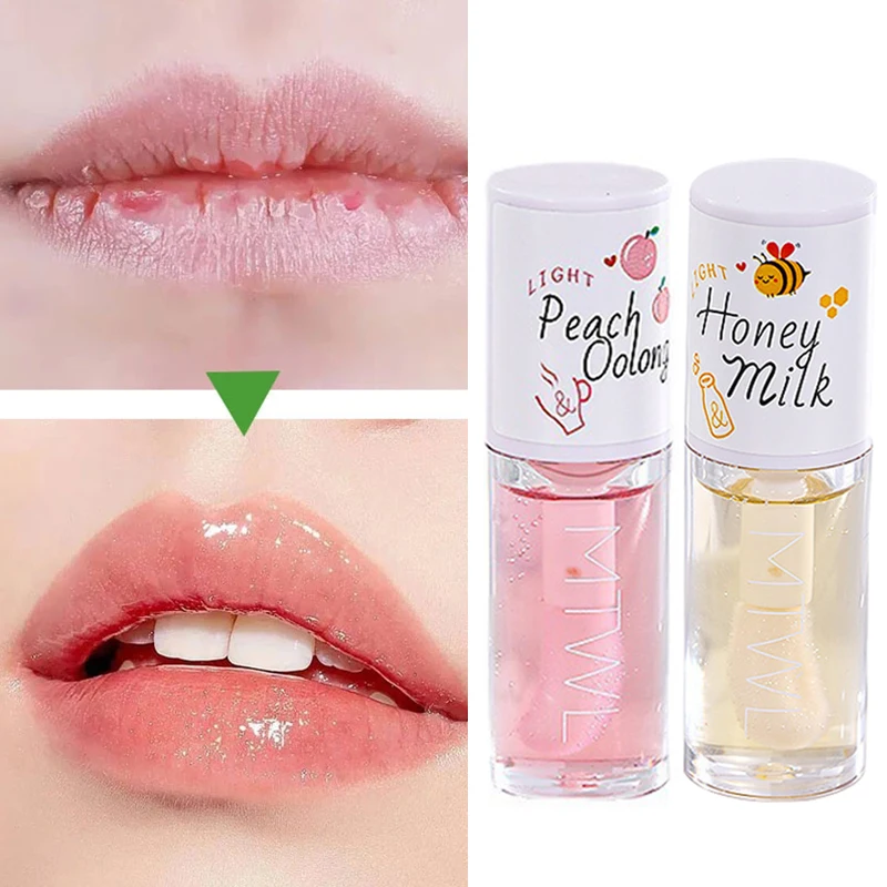 Peach Honey Lip Oil Relieves Dry Moisturizing Lip Gloss Fades Lip Lines Water Light Lips Big Brush Head Korean Makeup lipstick