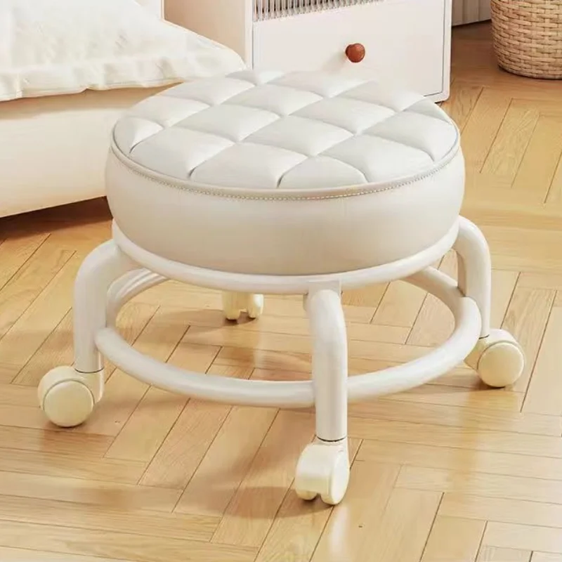 Round Rolling Stool With Universal Casters Movable Low Stool For Toddler Walking Practice Household Shoe Changing Seat