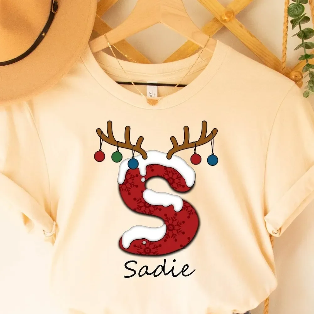 

Семейная рождественская футболка с монограммой, персонализированный милый рождественский подарок Tsee