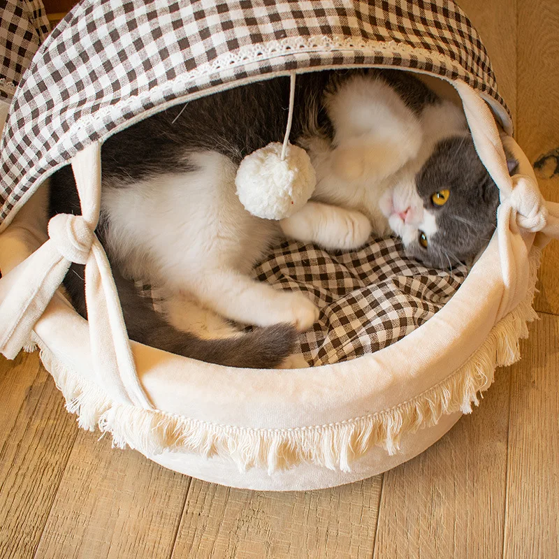 Cama para gatos semiabierta cálida y lavable, nido tipo cueva - imagen 5