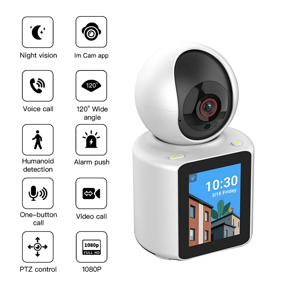 Intelligent WiFi Video Call Camera 2.8 inch IPS Screen FHD1080P Two Way Audio Video Call; Voice Assistant&Pushbutton Call