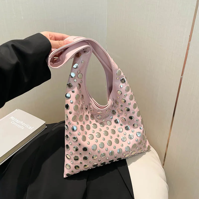 

Designer Geometric Shoulder Bag For Women Top Brand Handbag Luxury Shiny Rivet Handmade Evening Clutch Bag Fashion Party Purse