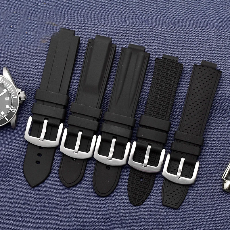 محدب واجهة سيليكون حزام ساعة اليد ل تيودور Pelagos توماهوك سلسلة 25500 25600 مقاوم للماء المطاط حزام (استيك) ساعة لينة الأسود