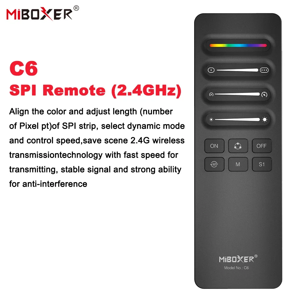 

2.4GHz SPI Remote Controller C6 3in1 Single color/RGB/RGBW IC TTL Signal Control for WS2811 WS2812 WS2815 LED Pixel strip Lights