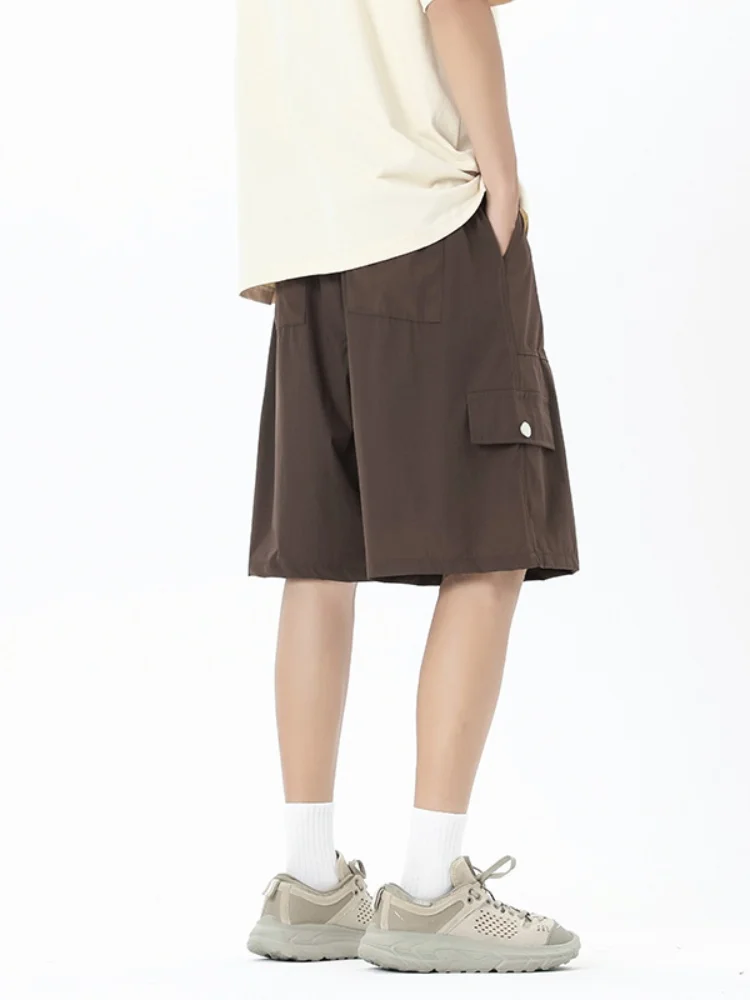 

Men's Summer Thin Ice Silk Workwear orts Casual Loose Fit Qui Dry Five-Quarter Straight Leg Pants Youthful Active Sle