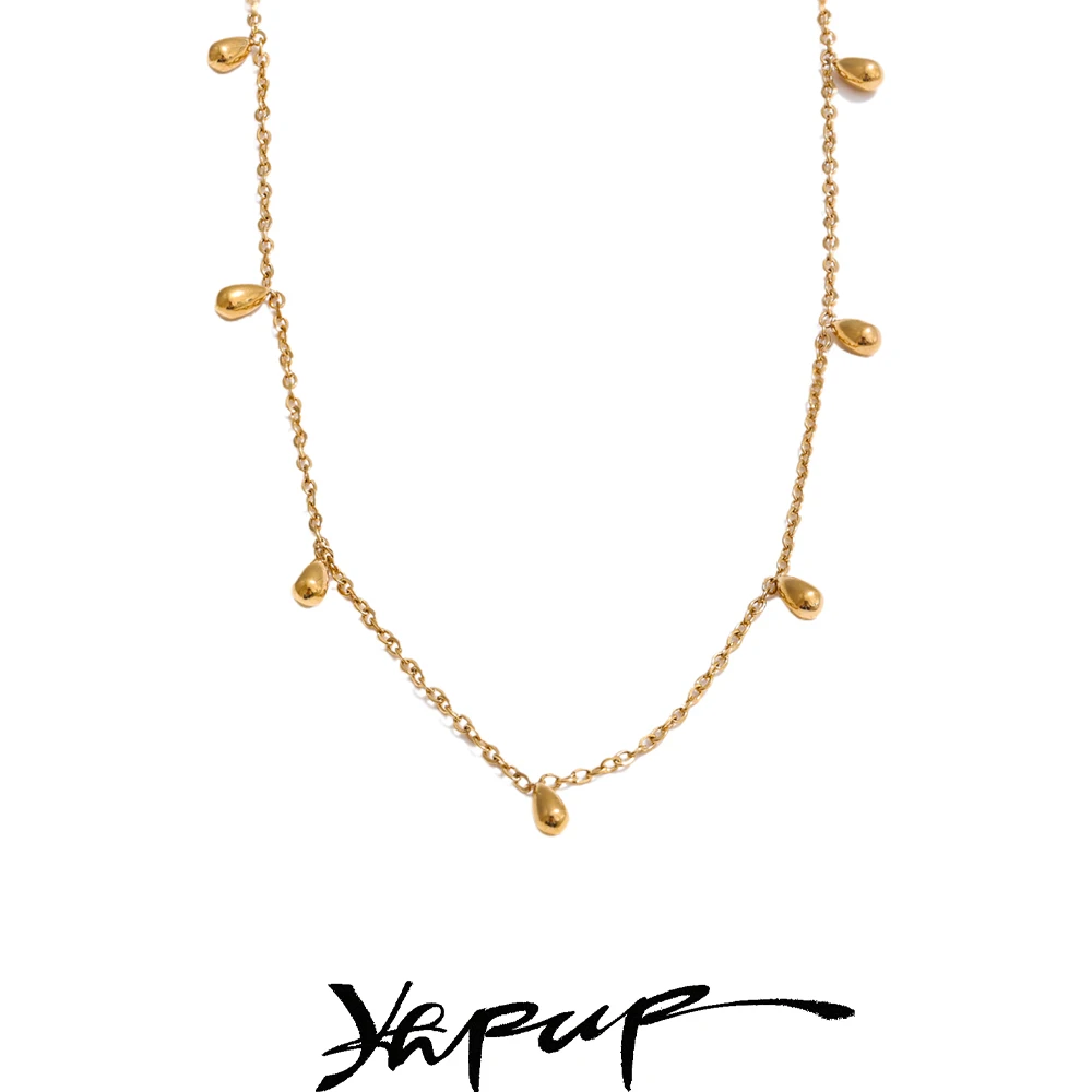 Yhpup Rust Proof Stainless Steel Simple Summer Anklet Necklace Jewelry Set Fashion Water Drop Pendant Chic Chain Necklace Gift