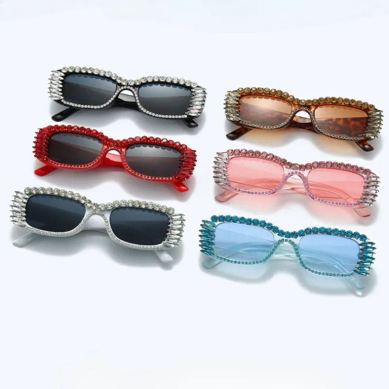 Personalized Square Diamond Studded Sunglasses Small Frame Street Photo Fashion Sun Eyewear Women Luxury Designer Sun Glasses