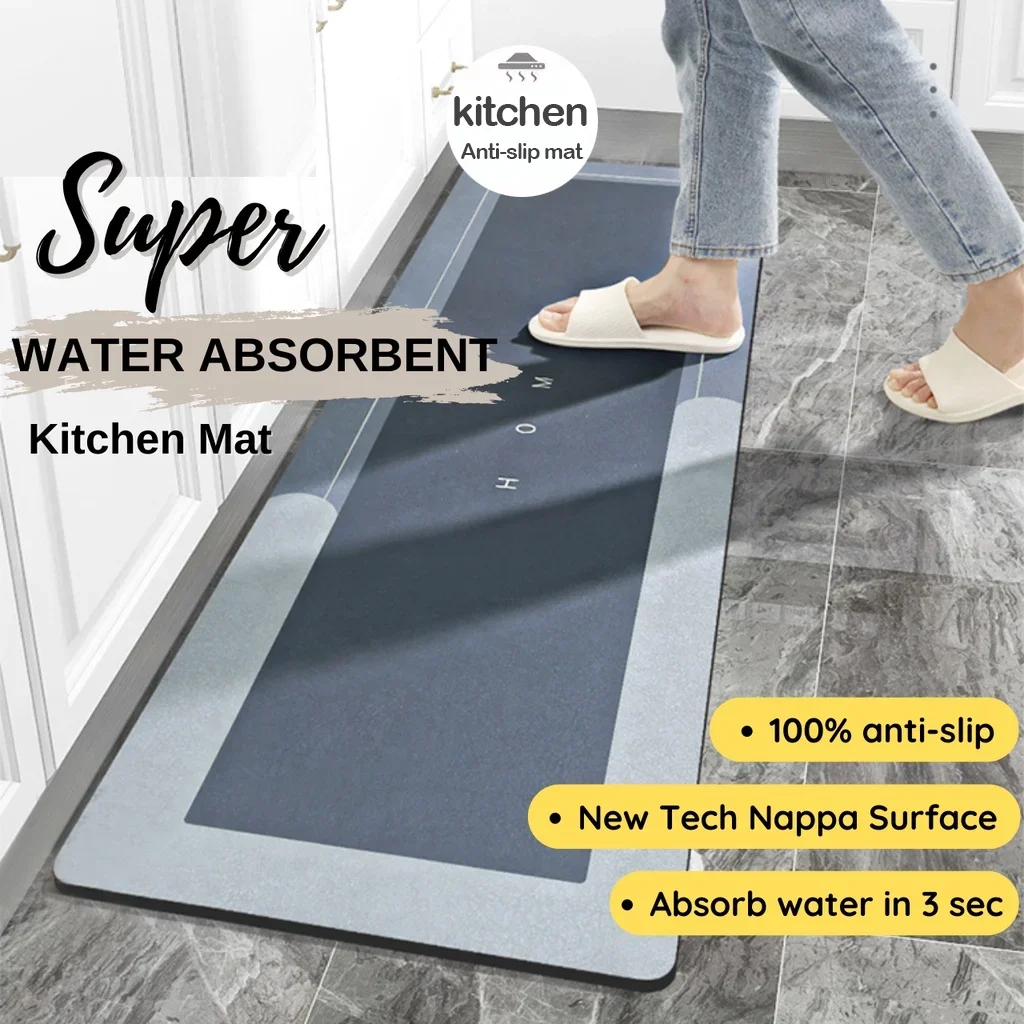 Super Non-slip Kitchen Floor Mats Diatomite Long Carpet Absorbent Oil-absorbent Bathroom Mats Non-slip Foot Mats Floor Mats