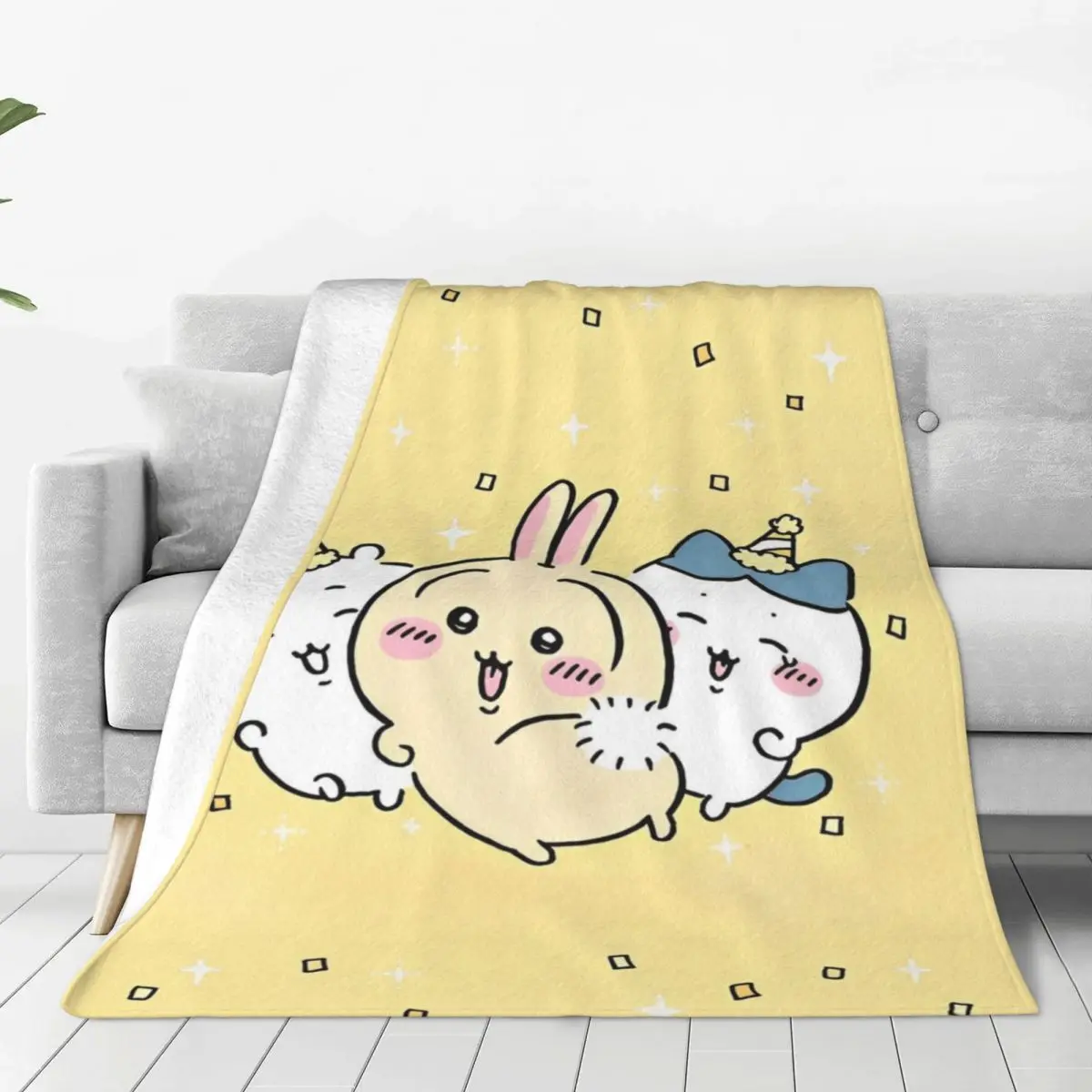 Cute Chiikawa Flannel Blankets Winter Warm Soft Throw Blanket for Kids Adult Bedroom Novelty Bedspread Sofa Bed Cover