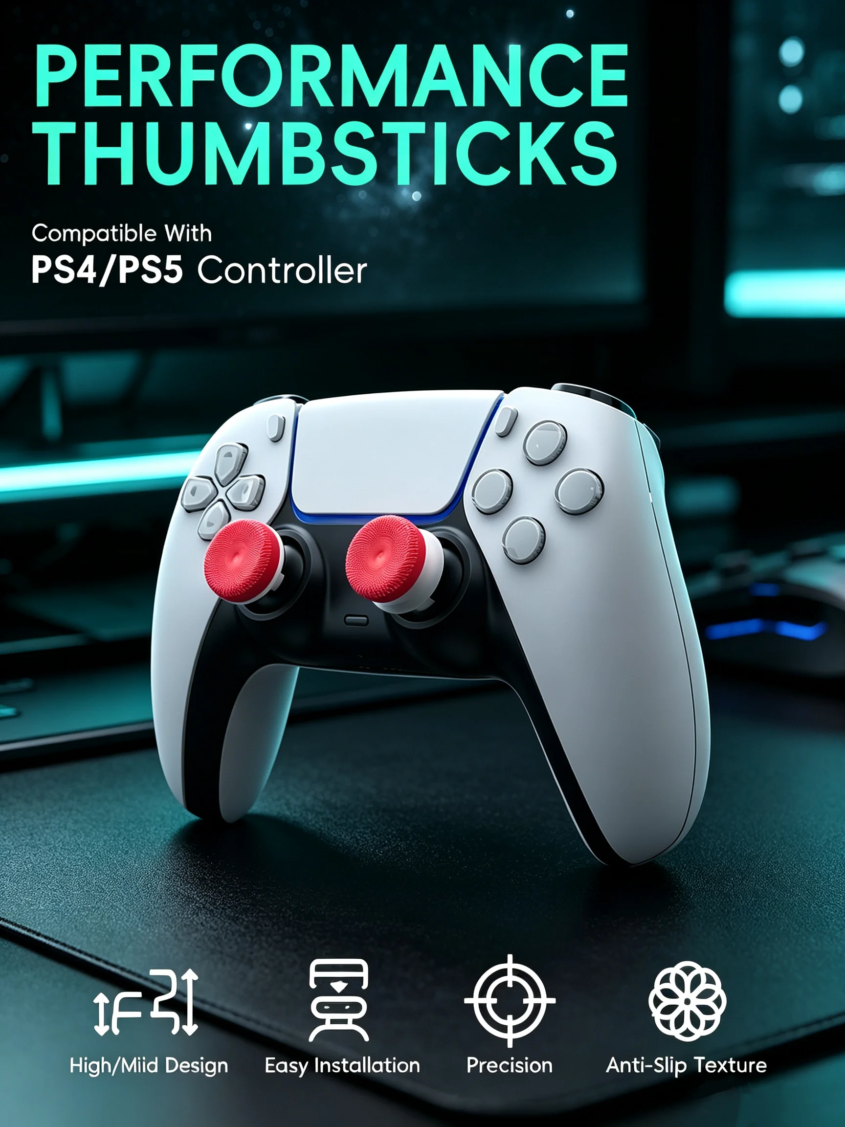 DATA FROG PS5 Controller Tall Thumb Stick Grips High Rise Caps Analog Joystick Extenders Anti-Slip Replacement Parts for Gaming