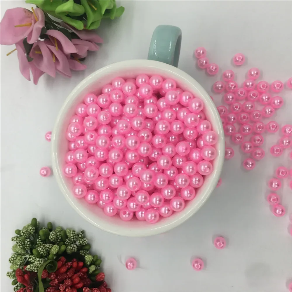 colored plastic loose bead ABS imitation pearl 6-10mm double hole bead accessories circular straight hole beads beaded trim