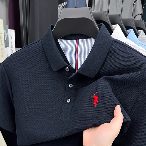 Imagen 2 del producto Marca de alta gama 100% algodón puro camisa polo de manga corta para hombres moda de verano exquisito bordado de pony cómodo ocio de negocios camiseta Paul