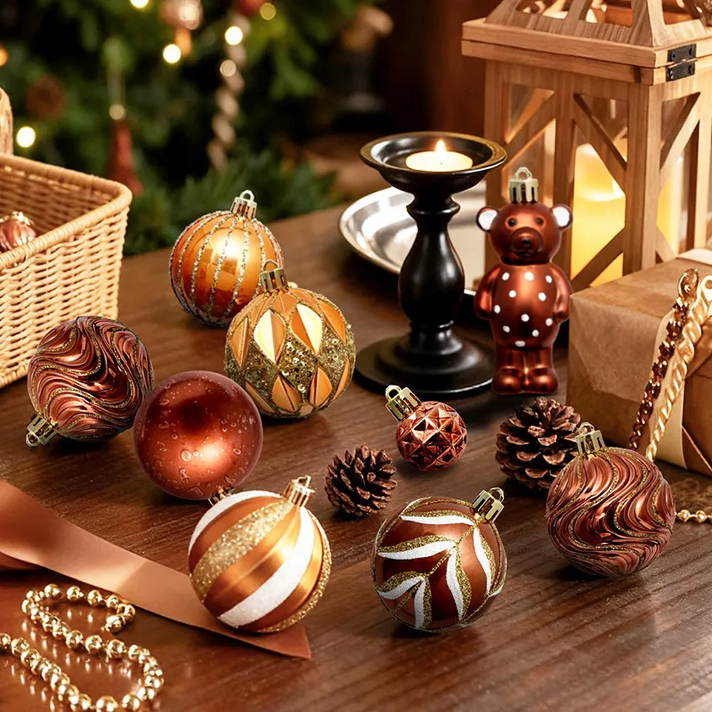 46PCS Handmade Christmas Tree Balls Ornament Box Stylish Holiday Tree Hanging Bauble Pendant Xmas Decorations
