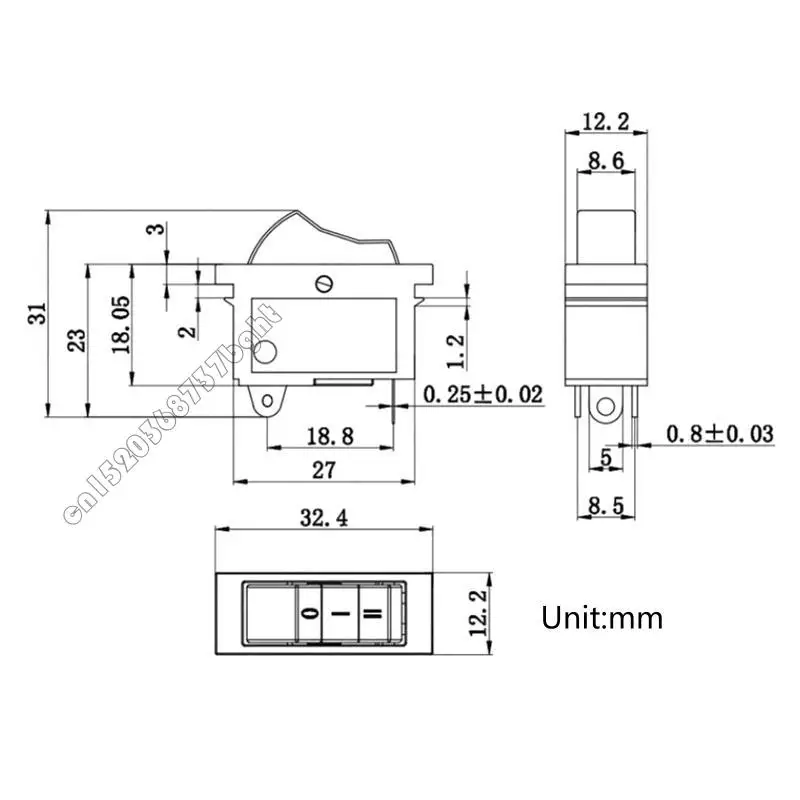 Bagian Pengering Rambut 3 Pin 3 Posisi Sakelar Rocker Hidup/Mati Sakelar Rocker Sakelar Merah Hitam 4xfb