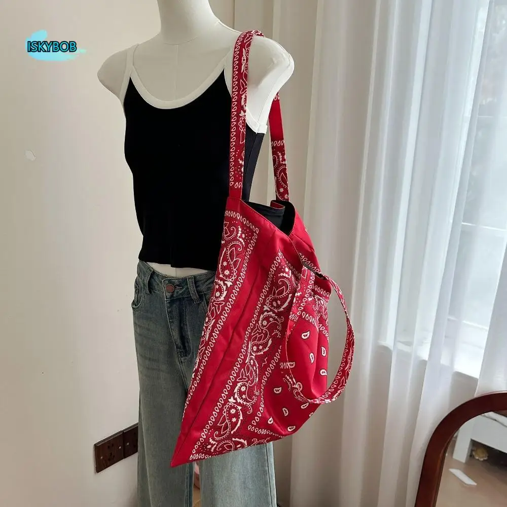 Bolso de lona con estampado de flores de anacardo, bolso de mano de lona ligero de gran capacidad, bolso de compras Retro, bolso de hombro de estilo étnico para playa