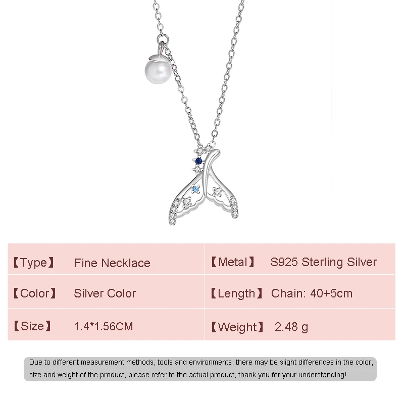 NEW European S925 Sterling Silver Necklace AAA CZ Mermaid Tail For Women Birthday Party Gift Jewelry