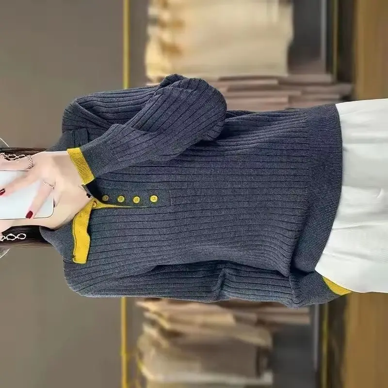 

New Autumn Winter Pullover knitte Sweater Women Stand Collar Long-sleeved Knitted Jumper Wool Bottoming Shirt Female Casual Tops