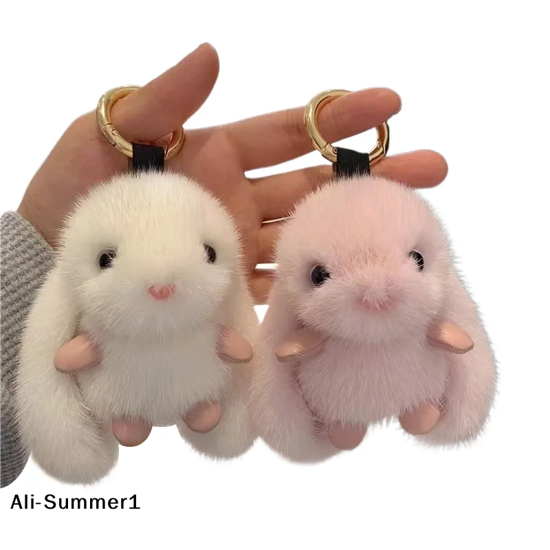 【E】Cute Fluffy Rabbit Keychain Ring Plush Pompon Bunny Bag Pendant For Couple Car Key Ring Jewelry Gifts