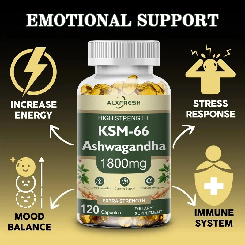 KSM-66 Capsules naturelles Ashwagandha Supplément Ashwagandha |   1800 mg pour le soutien de la santé - Végétalien à base de plantes sans gluten